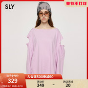 SLY 2023冬季镂空设计露肩宽松休闲长袖T恤女030GSR80-1680