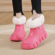 雨鞋女款秋冬可拆卸中筒棉鞋短筒防水防滑水鞋加绒保暖厚底雪地靴