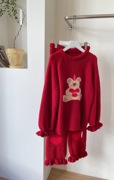 新年软绵绵睡衣可爱小熊，半边绒睡衣，大红洋气时尚爱心家居服