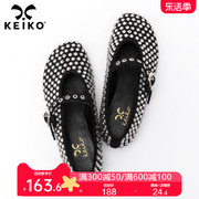 keiko水钻饰圆头平底低跟单鞋女瓢鞋，柔软真皮羊皮玛丽珍芭蕾舞鞋