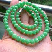天然缅甸满阳绿翡翠项链冰糯种满绿色翡翠项链女款圆珠玉项链