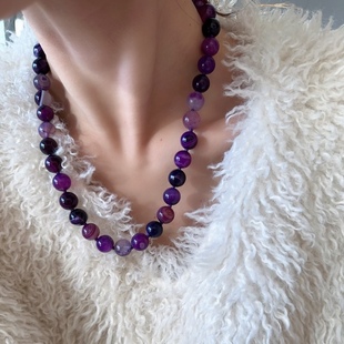 天然紫罗兰玉髓圆珠原创设计项链玛瑙毛衣链锁骨链女款礼物转运珠
