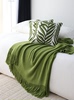 北欧田园风草绿色针织毯子床尾，巾盖毯沙发装饰毯纯色民宿