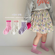 儿童袜子春夏薄款纯棉，男童女童拼色网眼，短袜韩版夏季糖果色中筒袜