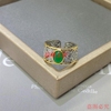复古镶嵌仿天然哥伦比亚祖母绿指环法式织纹雕金手工拉丝开口戒指