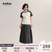 夏季AooRaa原创设计 粉荔幻梦 花边蝴蝶结短袖卫裙套装