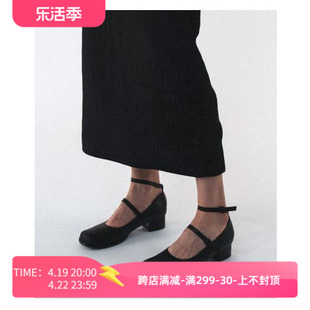 2024韩版设计师独立品牌牛皮玛丽珍单鞋浅口中跟搭扣舒适粗跟女鞋