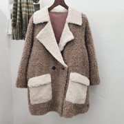 不退换西装领羊羔毛外套(毛外套)女中长款冬季韩版宽松颗粒绒大衣