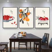 新中式餐厅装饰画三联画厨房中国风招财现代简约沙发，背景墙壁挂画