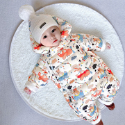 新生婴儿儿秋冬款连体衣飞机，加厚外出满月服加绒套装宝宝冬装棉衣