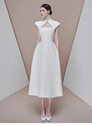 越南设计师气质小众镂空小翻领白色礼服裙小香风粗花呢连衣裙