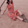 猫之旅店海边度假波，西米亚印花长裙沙漠甜美吊带，v领橘红色连衣裙
