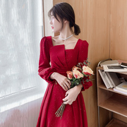 敬酒服新娘长袖平时可穿小个子订婚结婚红裙子晚礼服连衣裙女日常