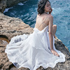 奈良露背连衣裙夏季中长款海南三亚沙滩裙2023高端白色小个子外贸