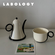 labology假日奶油色，复古釉下彩绘陶瓷杯，碗壶茶具套装