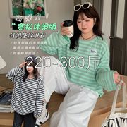 加大码女装2024春季条纹圆领宽松毛线卫衣胖妹妹上衣300斤