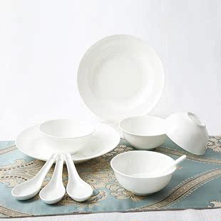 玉泉白瓷系列骨瓷餐具套装米饭碗碟盘子厨房套件陶瓷餐具高淳陶瓷