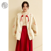 青山万华原创设计新中式盘扣白色，短款冬季2023高级刺绣棉衣女