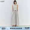 商场同款LILY2024夏女装设计感假两件复古拼接收腰连衣裙
