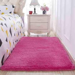 加厚可水洗丝毛客厅卧室茶几床边地毯满铺粉色可爱少女心地垫