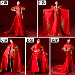 中国风刺绣流苏礼服红色古典大气，t台走秀演出服模特高贵霸气华服