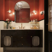 复古法式卫生间北欧现代美式实木浴室柜组合金边镜子陶瓷一体盆