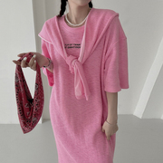 韩国chic夏季法式甜美圆领字母，印花披肩设计宽松短袖t恤连衣裙女