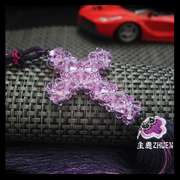 耶沙玛紫晶十字架水晶汽车，挂饰手工串珠，吊坠平安车挂饰品