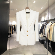 时尚设计感收腰显瘦西装外套女2023秋冬气质单排扣白色小西服
