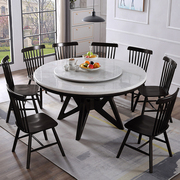 大理石餐桌中式大圆桌，现代简约餐桌椅组合带转盘新中式实木圆