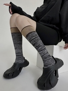 欧货mona袜子女灰色暗条纹小腿，袜网红拼色长筒及膝袜，潮流高筒袜(高筒袜)