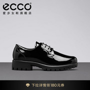 ECCO爱步乐福鞋女 黑色漆皮厚底皮鞋英伦单鞋 摩登490003