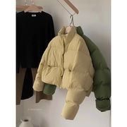 短款立领羽绒棉服女鹅黄色，时尚韩版棉衣，2023冬季