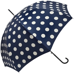日本时尚晴雨伞台湾进口布女小清新蓝色波点半自动直长柄蘑菇伞
