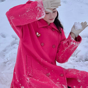 小丽xiaoli红色双面羊毛呢大衣，富家千金中长款西装，斗篷外套女秋冬