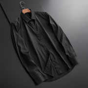 黑色衬衫男高级感定制衣服衬衣男士，长袖商务正装高端真丝休闲寸衫