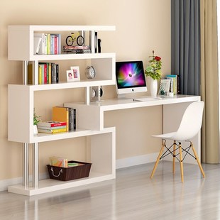 电脑长条桌窄桌家用学习桌写字台卧室简易书桌书柜组合长方形桌子