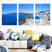 客厅装饰画沙发背景墙壁画地中海，风格现代简约组合三联无框画挂画
