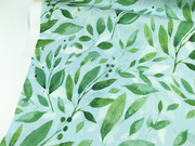 清新蓝底绿色叶子，数码印花布diy手工旗袍，儿童连衣裙桌布口金包