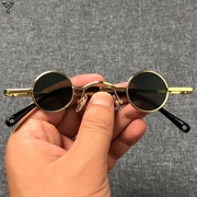 朋克圆形墨镜太子镜眼镜搞怪太阳镜男女款超小框款汉奸嘻哈凹造型