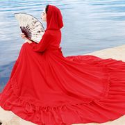 云南丽江民族风大红色连衣裙子草原沙漠旅游度假拍照大摆长裙超仙
