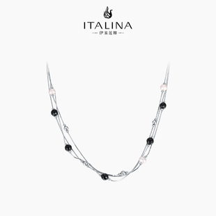 伊泰莲娜925银项链淡水珍珠，多层锁骨链2022玛瑙黑色吊坠