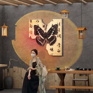 中式茶室布置挂画背景墙面装饰贴氛围高级感摆件国古风网红拍照区