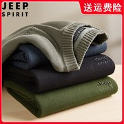 jeep吉普纯棉毛衣，男冬季圆领宽松打底针织衫上衣，加厚保暖休闲线衣