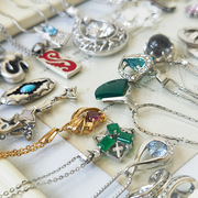 日本中古925银项链吊坠男女款，绝版饰品复古孤品宝石珍珠珐琅水晶