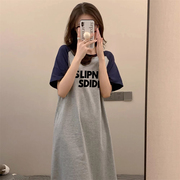 大码女装纯棉t恤裙女2024韩版宽松短袖，长裙子时尚减龄连衣裙