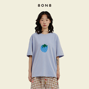 8ON8 23春夏男女同款 灰色蓝色刺绣迷幻大草莓短袖宽松T恤