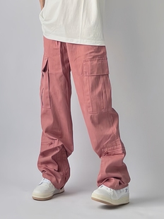 AYSD 中性街头潮多口袋粉色工装裤男生立体版型直筒裤无性别长裤