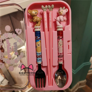 上海迪士尼 国内达菲雪莉玫卡通动漫勺子叉子筷子餐具套装