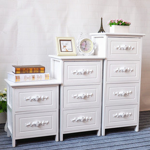 实木多层抽屉式收纳柜，简约现代白色实木床头柜客厅，储物柜迷你斗柜